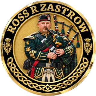 Bagpiper Memorial Cross Coin – front